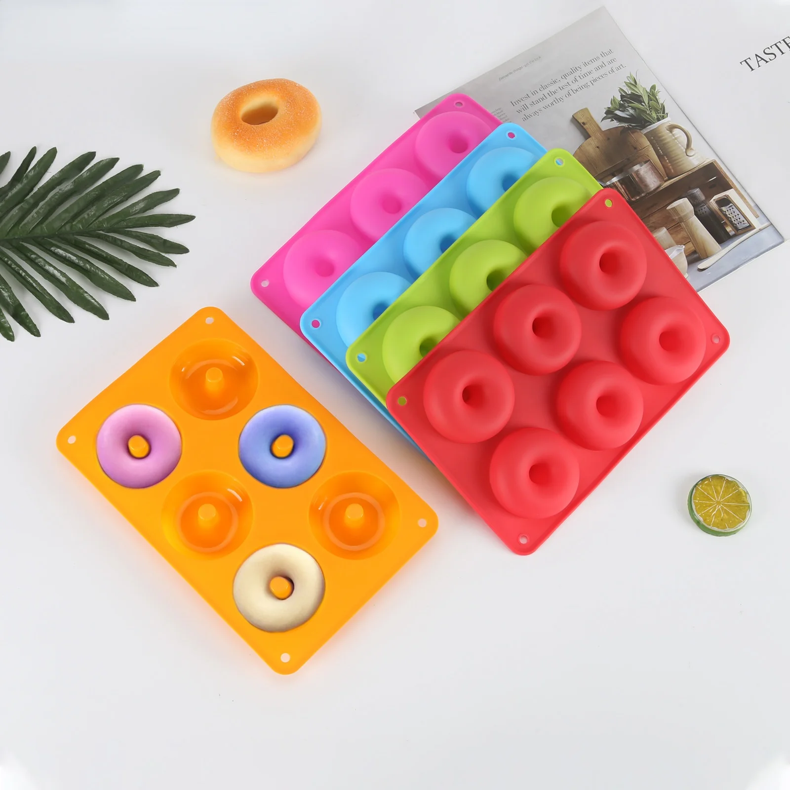 

6 Cavity Donut Mold Silicone Non-stick Baking Tray Heat-resistant Reusable Folded Donuts Maker Colorful Soft Dessert Making Tool