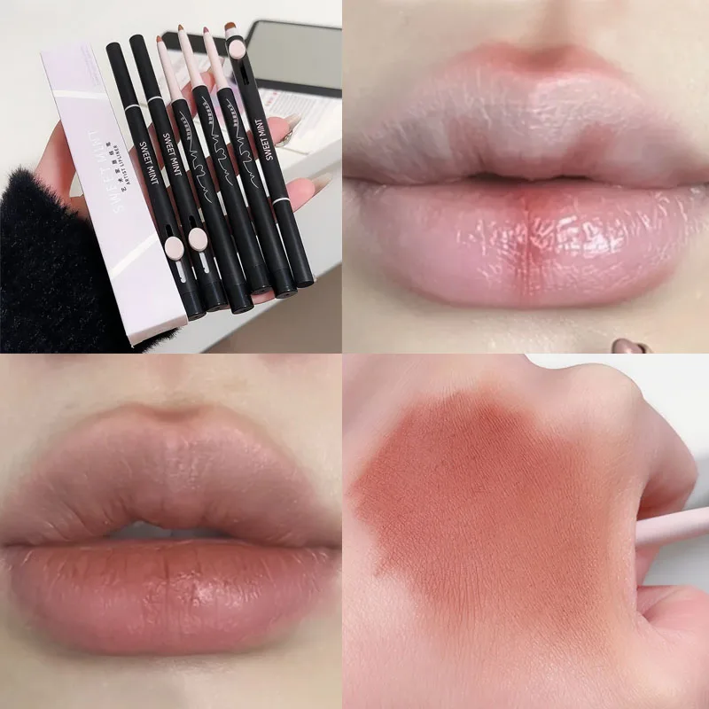 Wasserdichter Lip liner Bleistift mit Pinsel Doppelkopf matten Lippenstift Stift Umriss 3d Lippen form dauerhafte Antihaft-Tasse nackte Lippen Make-up