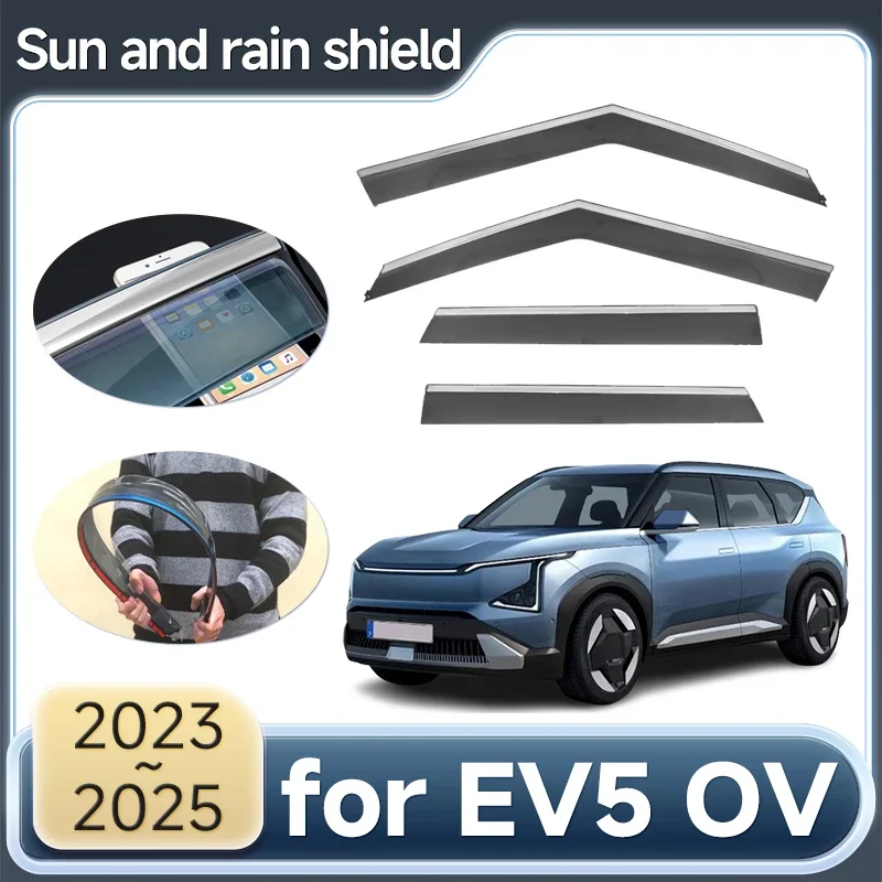 Sun And Rain Shield for Kia EV5 OV 2023 2024 2025 Window Door Visor Deflectors Guard Covers Trim Windshield Sun Wind Accessories