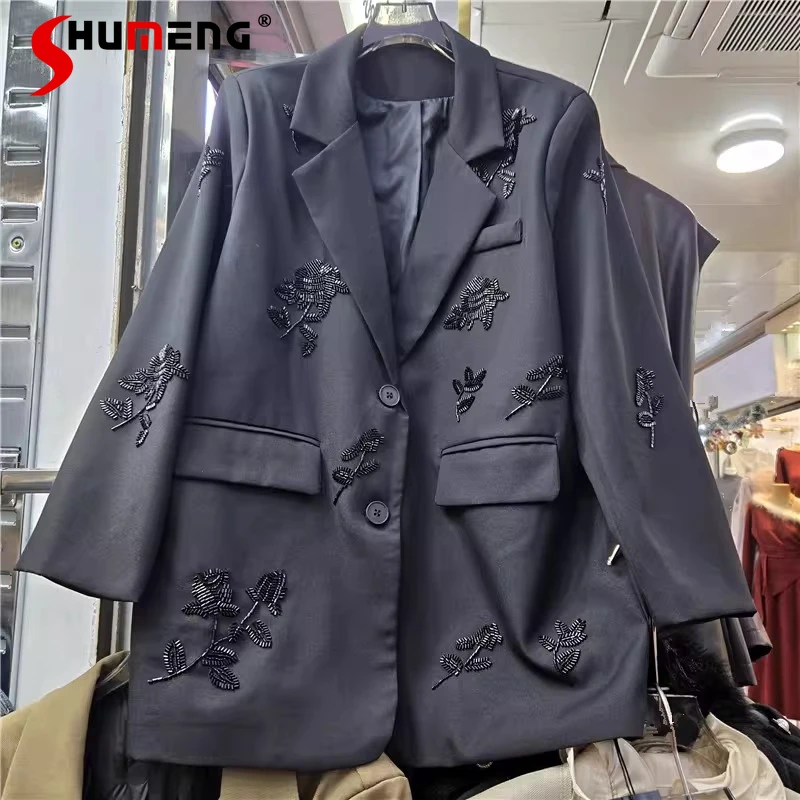 

Fashion Oversize Sequin Blazers Women 2026 Spring New Comfort Suit Jackets Feminine Long Sleeve Elegant Unique Tailored Coats