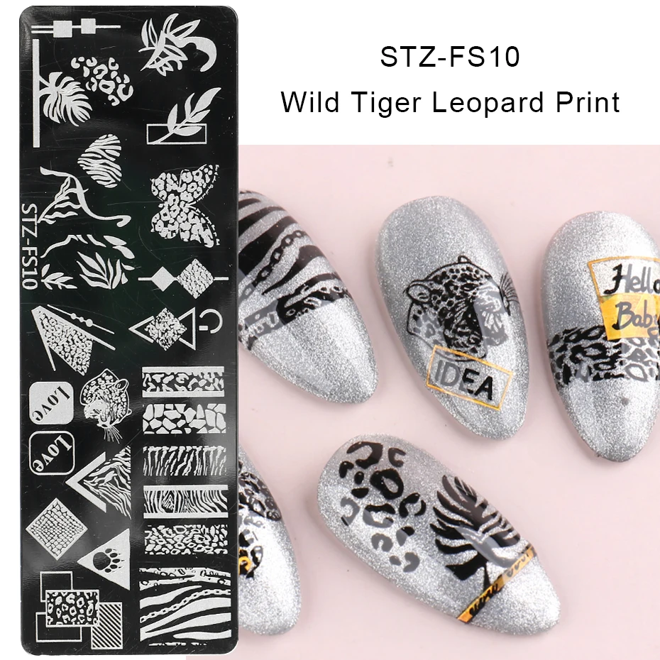 1 pz animali selvatici Nail Art Stamping piastra leopardo tigre serpente timbro modello farfalla fiore pizzo stencil Manicure JISTZ-FS