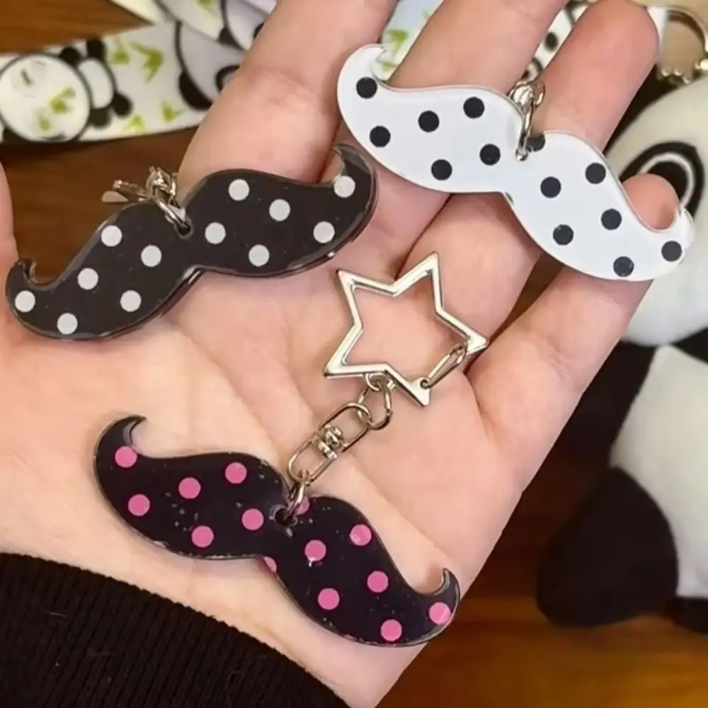 Punk Polka Dot Beard Keychain Cute Cartoon Y2K DIY Crafts Mobile Phone Pendants Kawaii Harajuku Acrylic Material Bag Charms