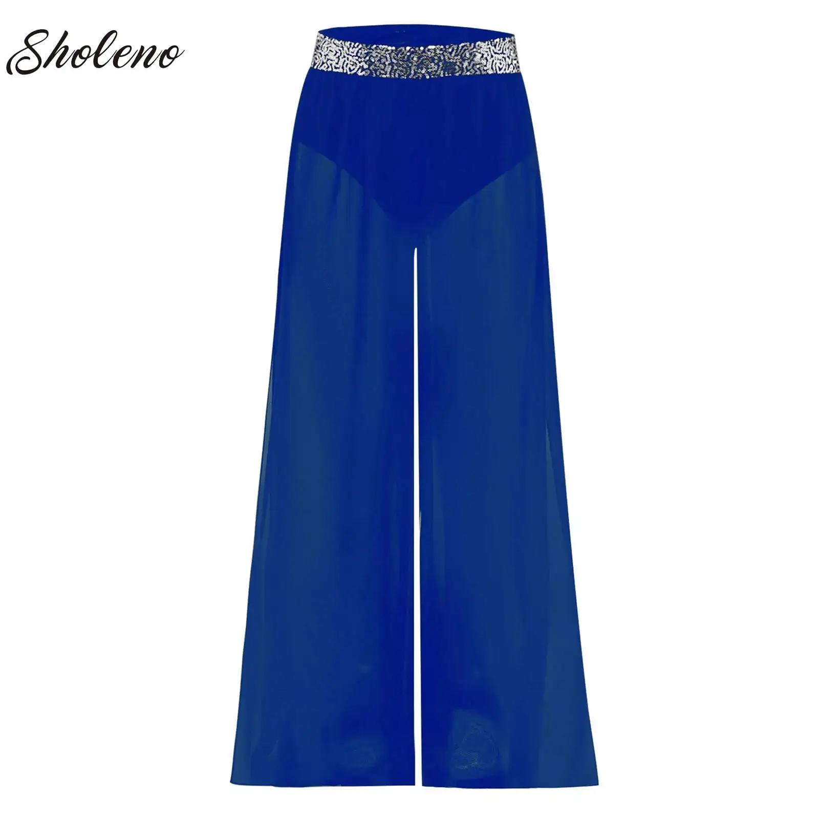 

Kids Girls Sequin Waist Mesh Ballet Jazz Hip Hop Dance Pants Disco Party Wide Leg Trousers Lyrical Modern Performance Costume