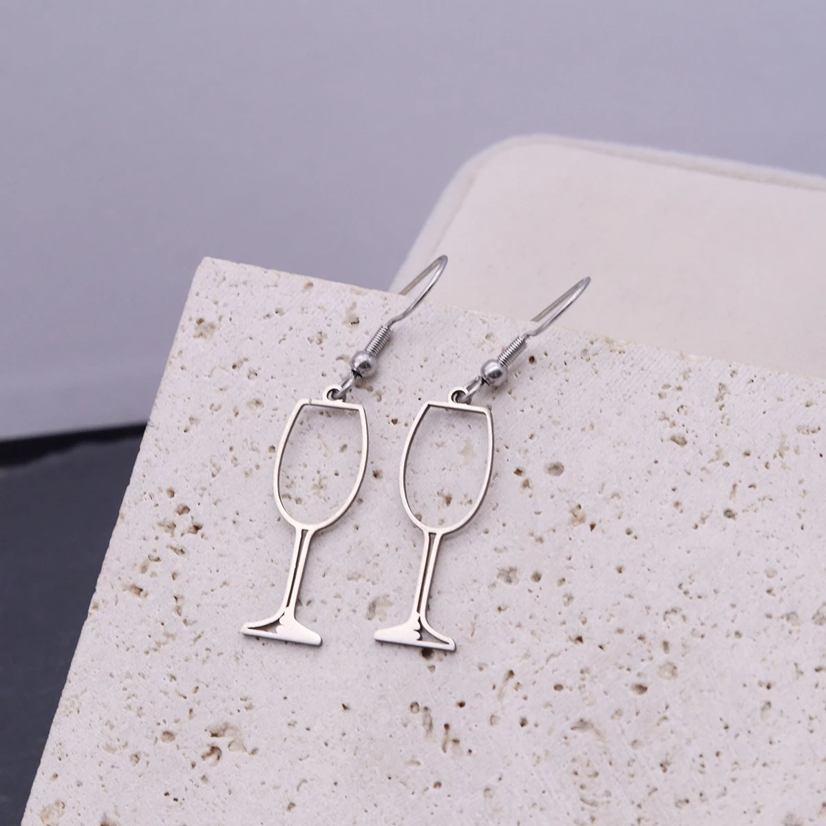 Stainless Steel Openwork Wine Glass Pendant Drop Earrings for Women Girl Cute Cup Charms Earring Jewelry Gift
