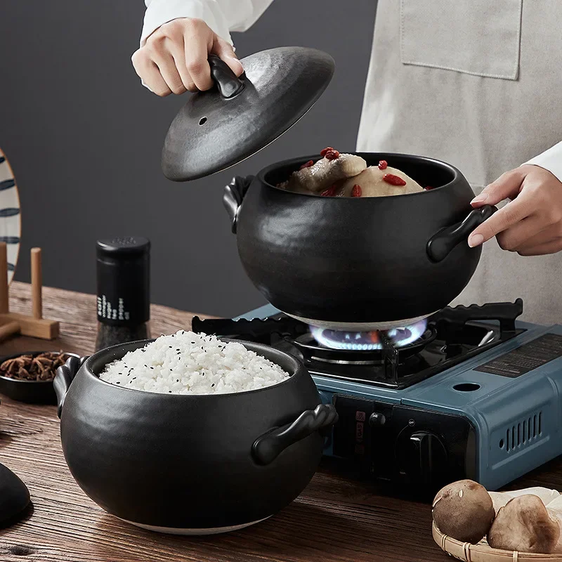 Household ceramic spherical rice pot high temperature casserole ceramic soup pot