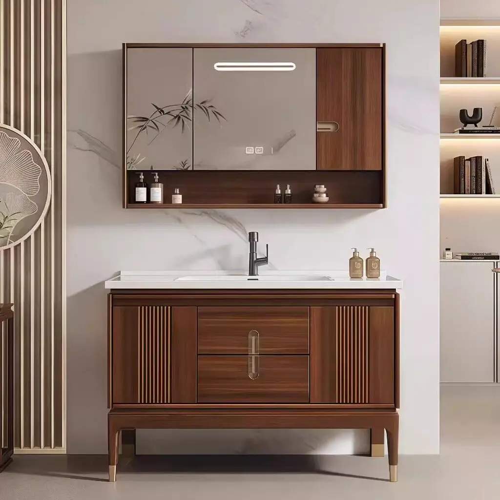 

Oak bathroom cabinet, bathroom cabinet, bathroom ceramic integrated basin, small apartment washstand