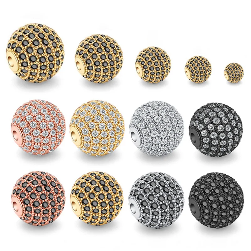 

5pcs 6mm 8mm 10mm 12mm Round Zircon Brass Metal Loose Spacer Beads for Jewelry Making DIY Earring Bracelet Findings