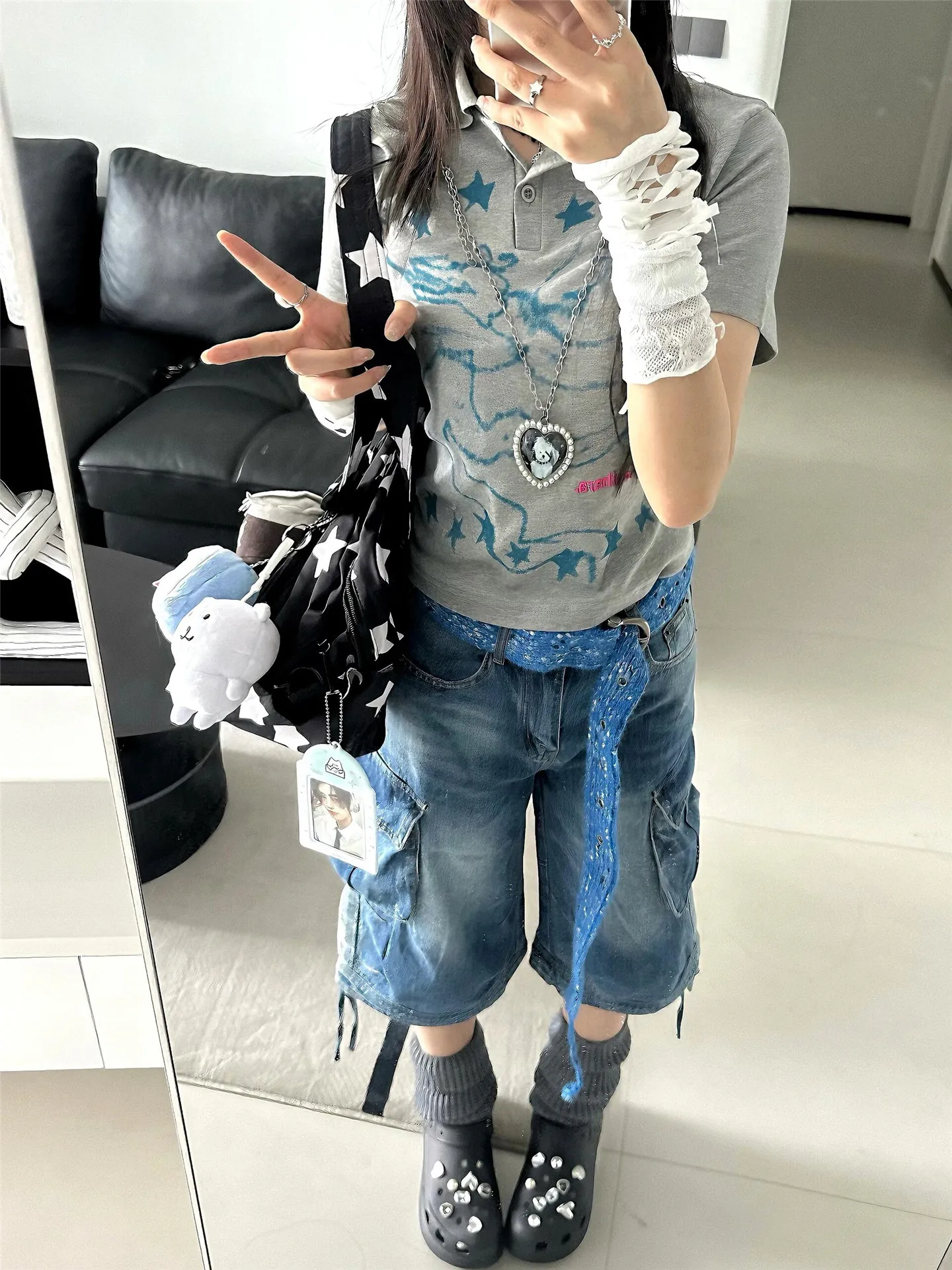 

Американские винтажные джинсовые шорты Deep Blue Seven-Five для женщин, летние, свободные, приталенные, с множеством карманов, рабочая одежда, хлопок, низкая талия, на молнии