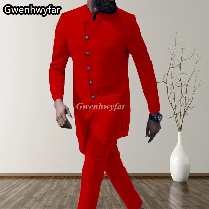 

Gwenhwyfar Fashion New Red Stand Collar Blazer Trousers Wedding Slim Version Tuxedo Costume Groomsman Prom Party