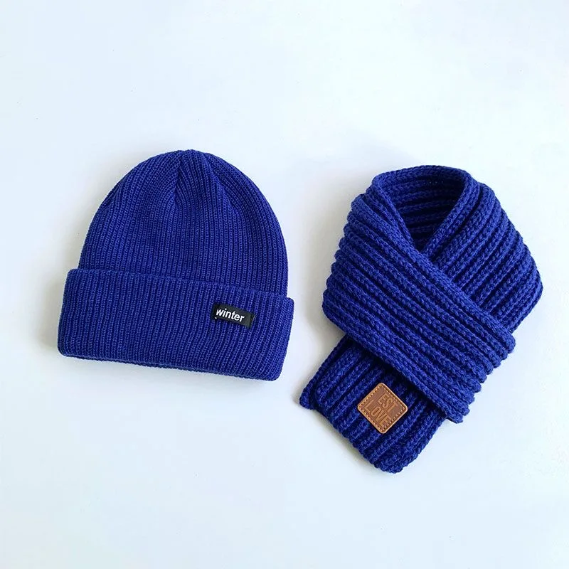 Children's hat scarf set of middle and large children baby woolen cap winter men and girls thickened warm knitted pullover hat