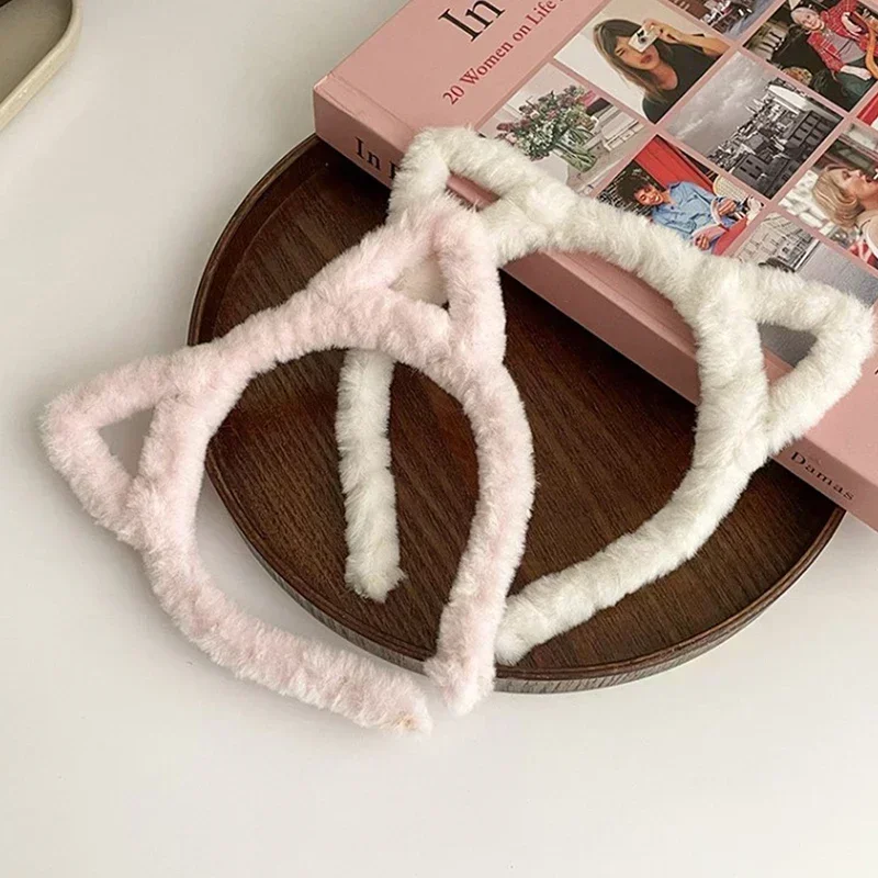 Cat Ears Womens Headband Woolen Velvet Hair Band Headwear Girl Wash Up Plush Hair Hoop Hair Accessories Autumn and Winter