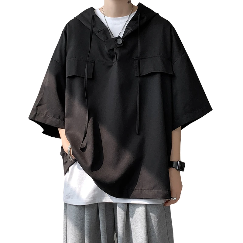 

Short Sleeve Shirts Men Loose Business Large Size 2XL Harajuku High Street All Match Handsome Baggy Korean Fashion Outerwear New