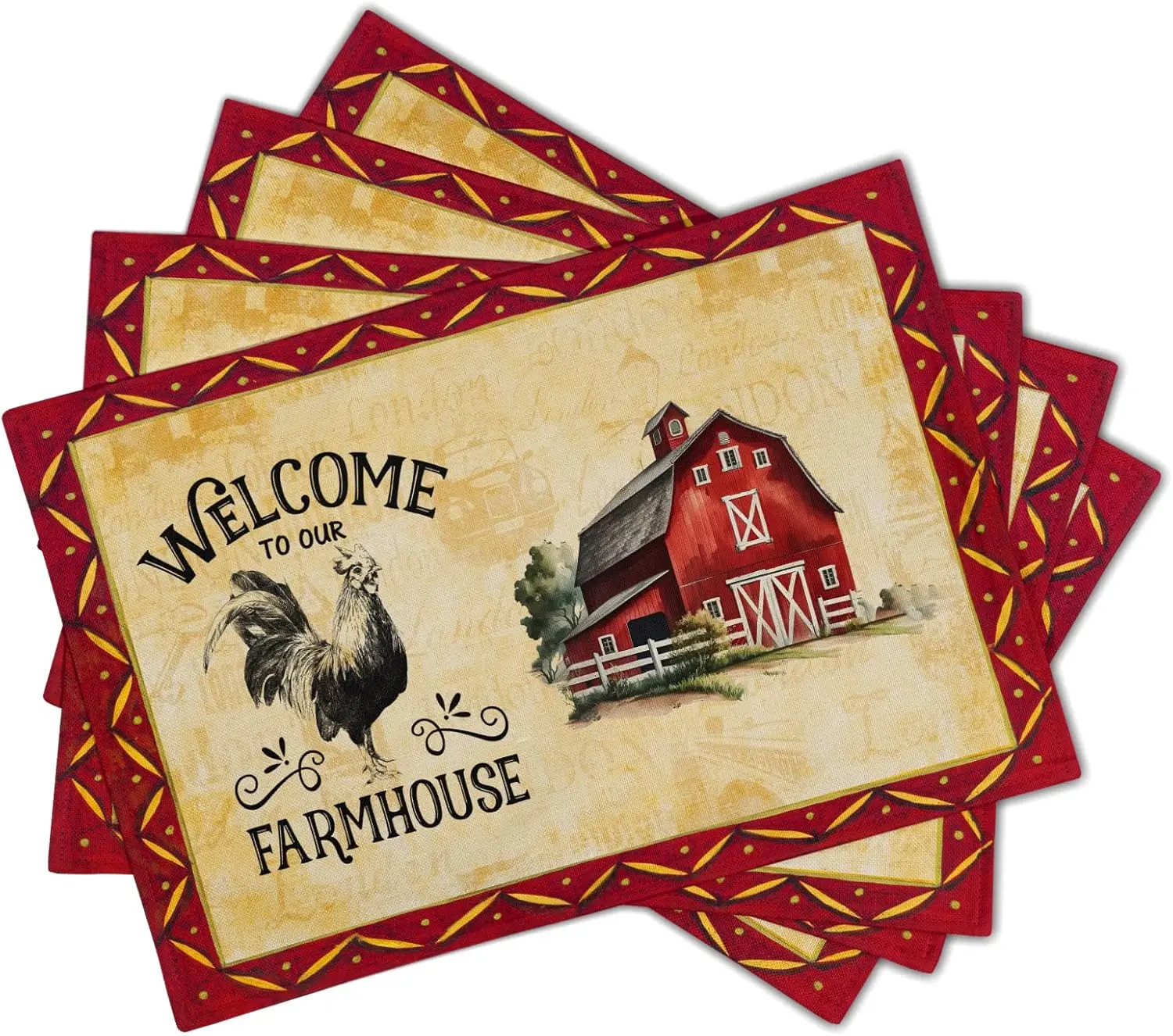 Rooster Chicken Placemats, Welcome To Our Farmhouse Linen Place Mat, Vintage Animal Farm Decorative Washable Non Slip