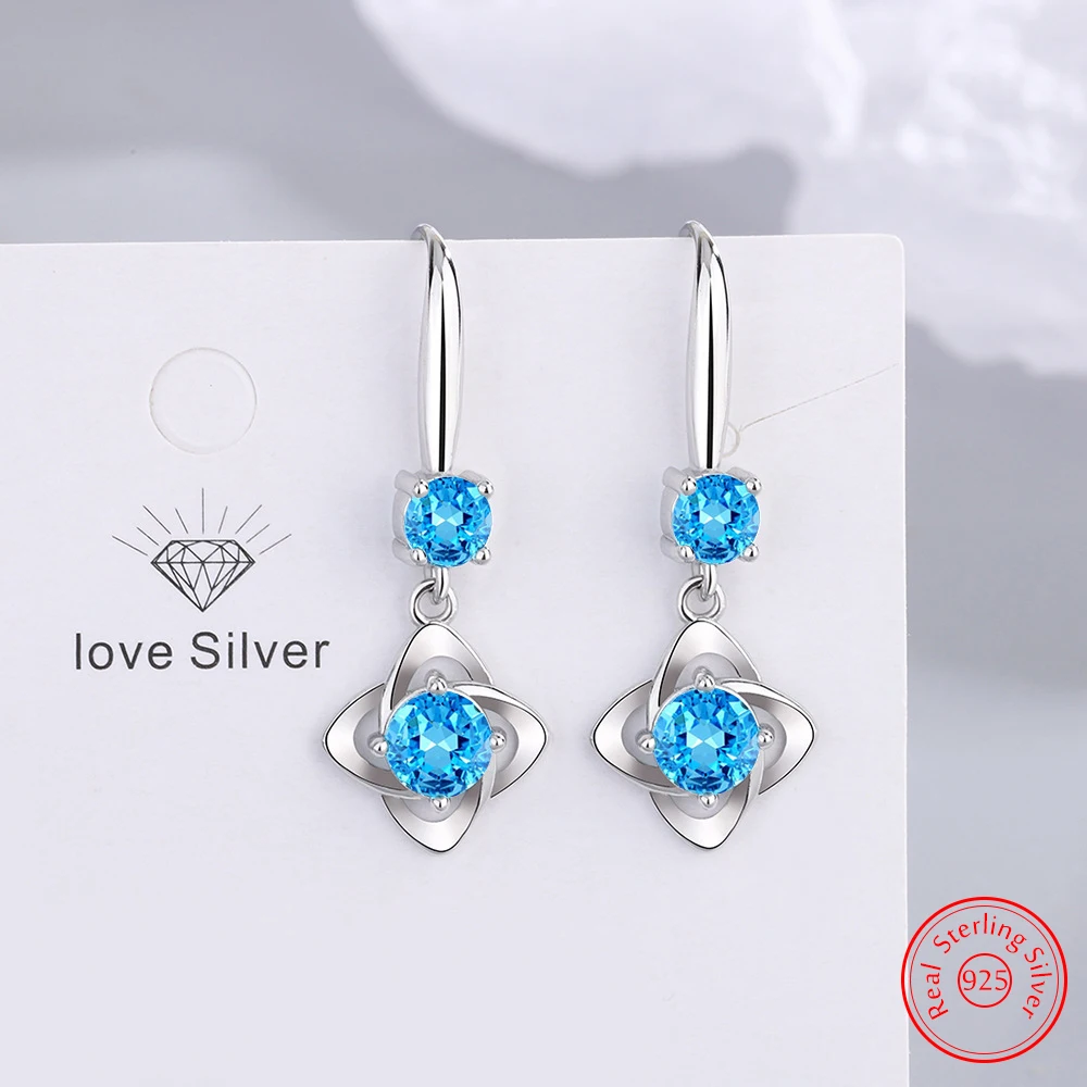 

Fashion Jewelry Woman 925 Sterling Silver Zircon Crystal Flower Drop Earrings New FQL25063