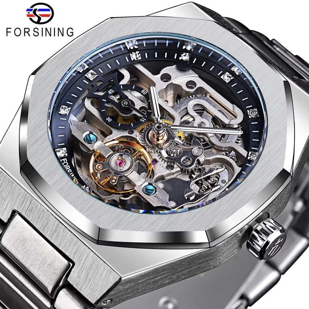 

High-End Men's Watch, Luxurious Automatic Mechanical Watch, Unique and Stylish Hexagonal Frame Design, Stainless Steel Strap, Perfect Gift for Him, Luxurious Men's Watch | Fashionable Wrist | Transparent Dial, No Batteries Required