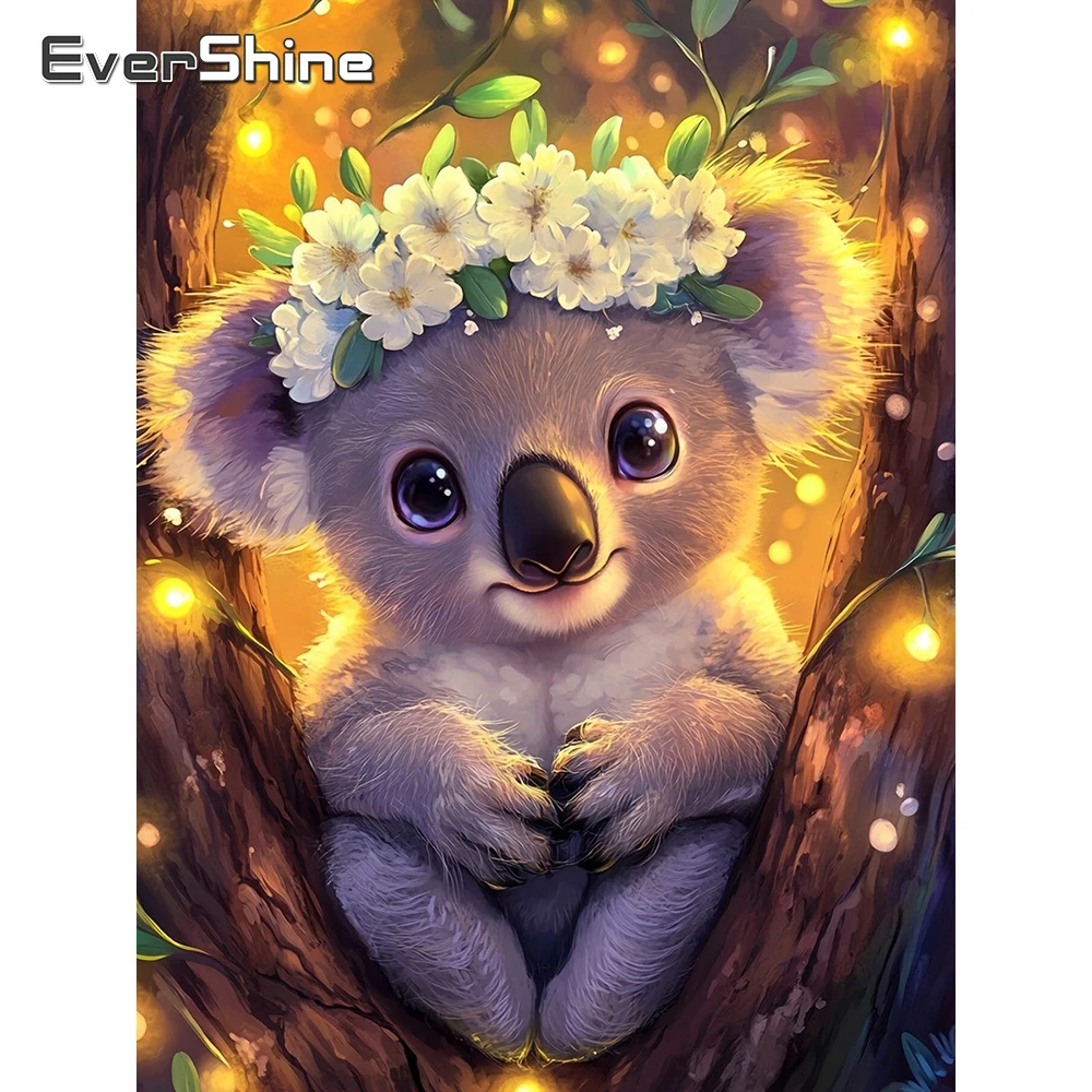 Evershine Diamond Mosaic Koala Animal Full Square Round Painting Daisy Rhinestones Embroidery Suitable For Beginners Child Gift