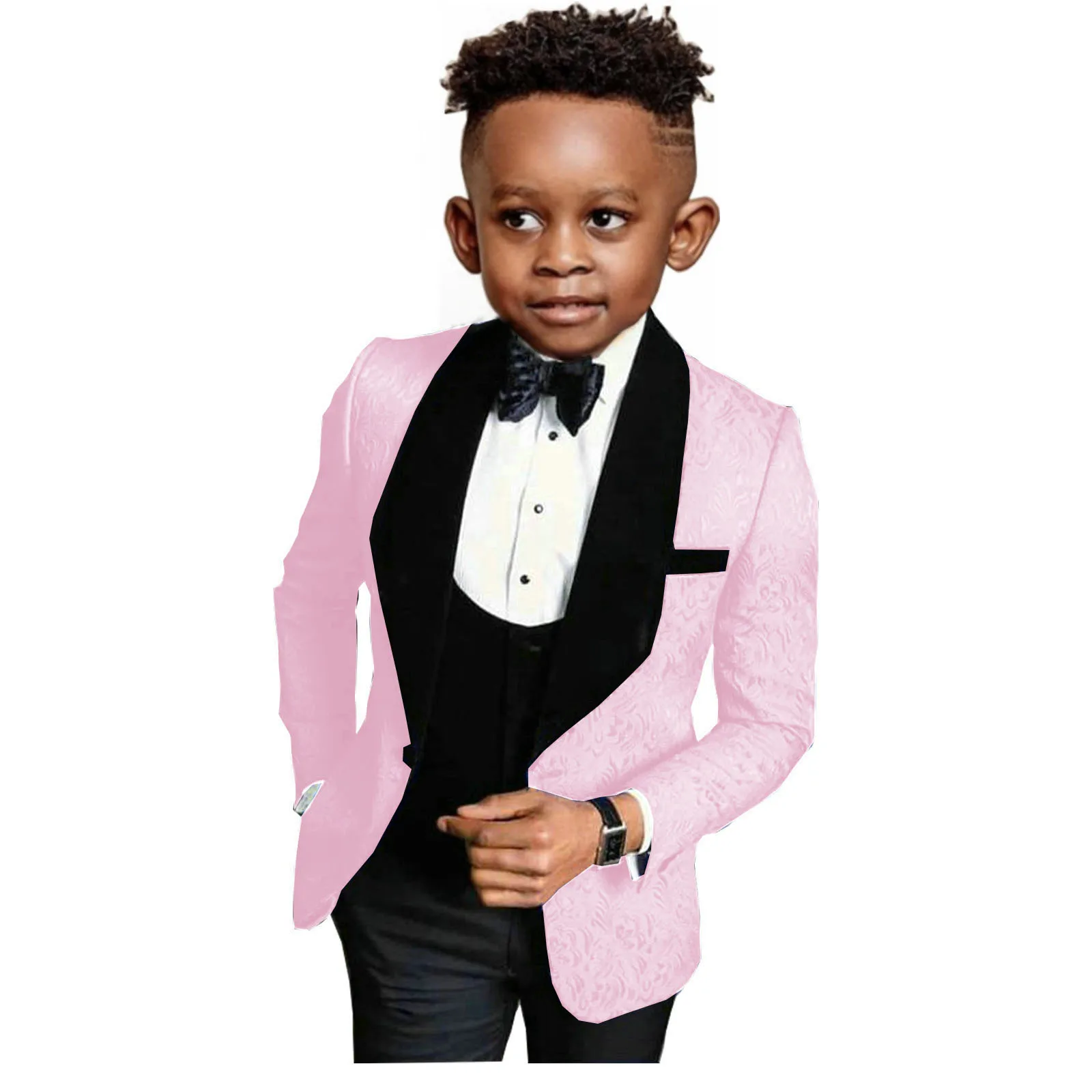 2024 New Boys Suit smoking da sposa abito a tre pezzi giacca floreale rosa pantaloni gilet abiti da festa formale per bambini