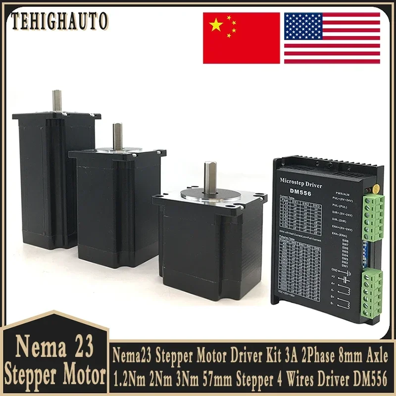 Nema23 Zestaw sterowników silnika krokowego DM556 Silnik 3A 1,2Nm 2Nm 3Nm Silnik krokowy CNC 57 56mm/76mm/112mm do plotera CNC Drukarka 3D