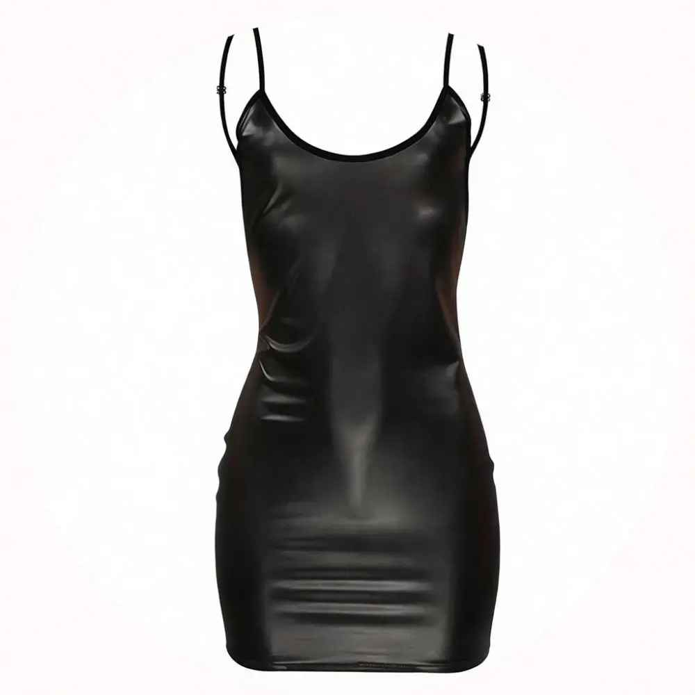 Sexy Patent Leather Bodycon Mini Dress Women Backless Spaghetti Strap Party Clubwear Fashion Slim Fit Evening Clothing view 3