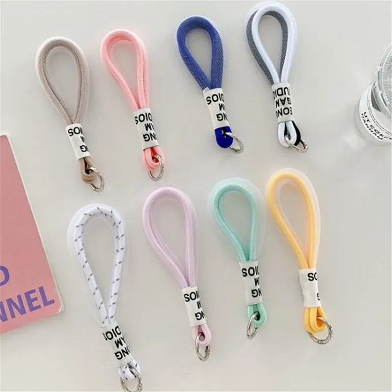 Mobile Phone Straps Short Double Color Weave Hanging Floral Neck Strap Lariat Strap Cords Clasp Rope Keychain Charms Bag Keyring