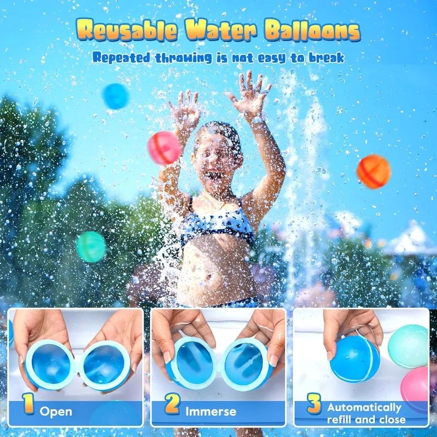 Palloncini d'acqua riutilizzabili per - 24 pezzi di palline magnetiche in silicone potenti, bombe d'acqua ricaricabili con borsa a rete, giocattoli estivi per il nuoto