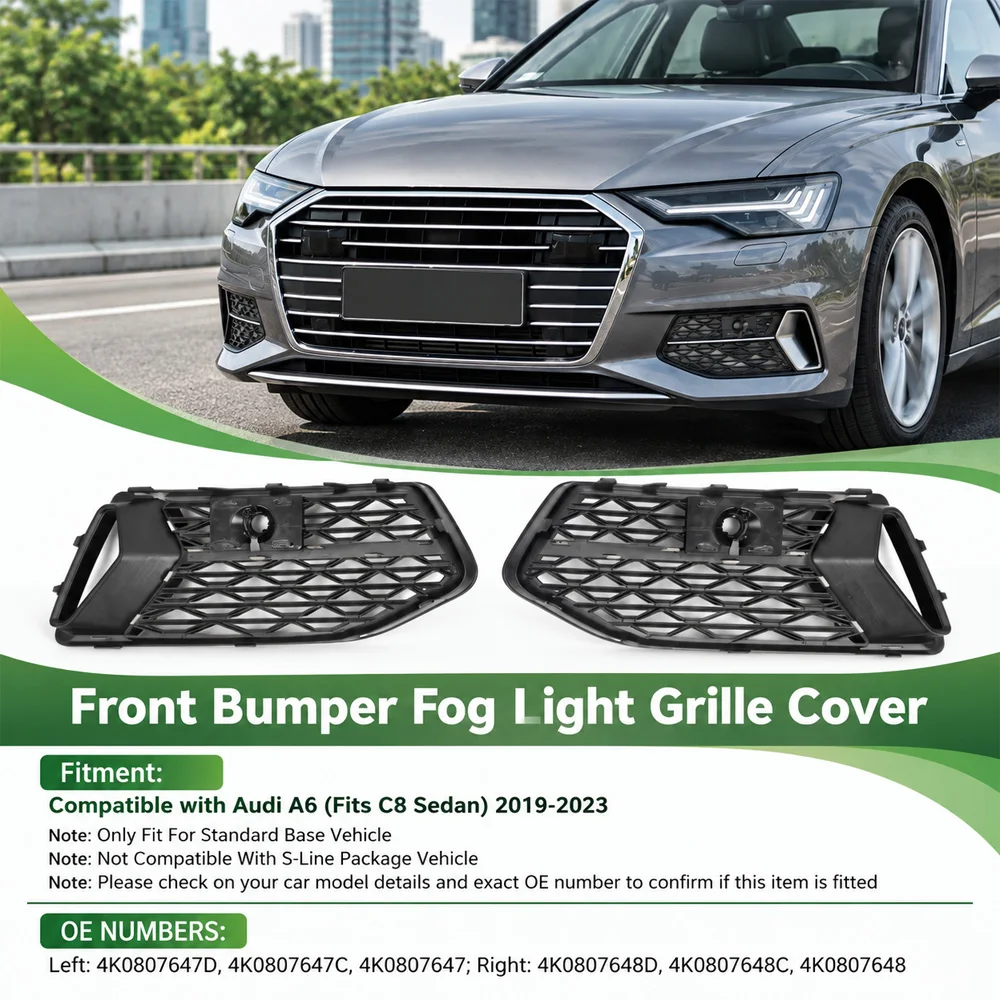 1 Pair Car Front Bumper Fog Light Grille Grill Cover For Audi A6  C8 Sedan 2019 2020 2021 2022 2023 4K0807647D 4K0807648D