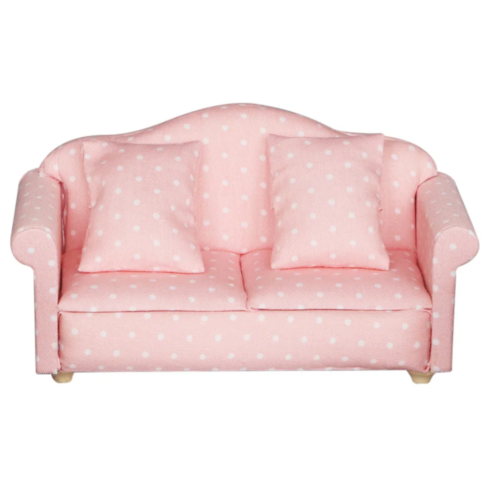 

1 шт. миниатюрный розовый диванчик в горошек для игровой комнаты, изящное мастерство, гладкая поверхность, декоративное деревянное кресло для дома