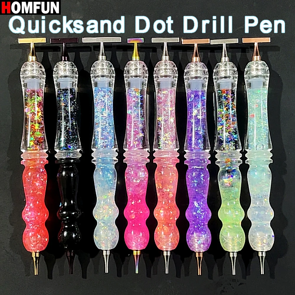 HOMFUN Shiny Quicksand Diamond Painting Pen，Color Embroidery Threaded Dot Drill Tool，Metal Screw Thread Tips Accessories