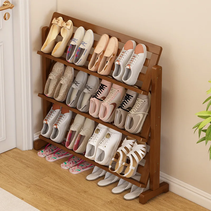 

Durable Simple shoe rack household wooden door multi-layer home storage shelf Nanzhu shoe cabinet