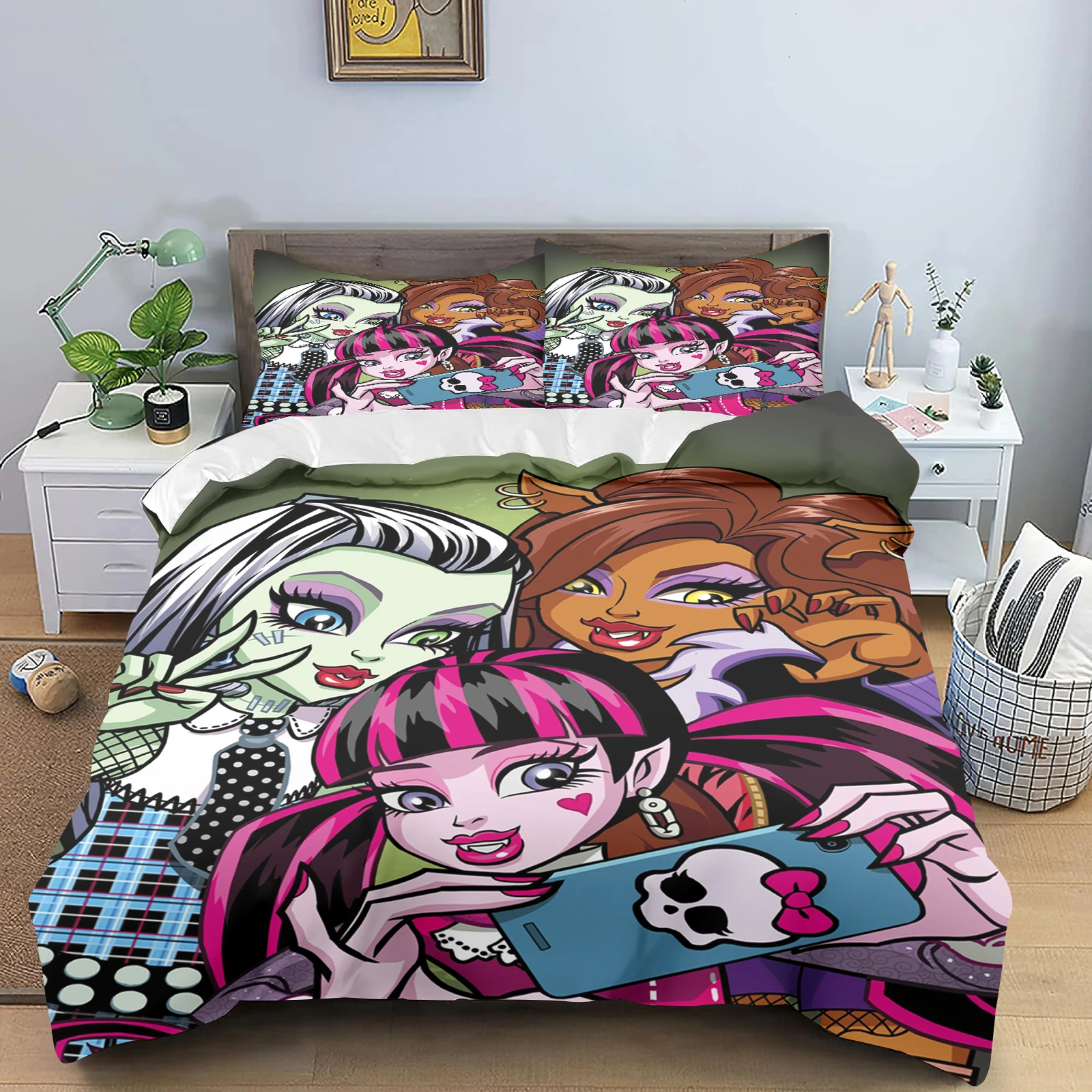 

Monster High Cartoon Quilt Cover, Anime Duvet, Cute Printed Polyester Comforter Bedding, Twin Size, Children Gift, Various Sizes