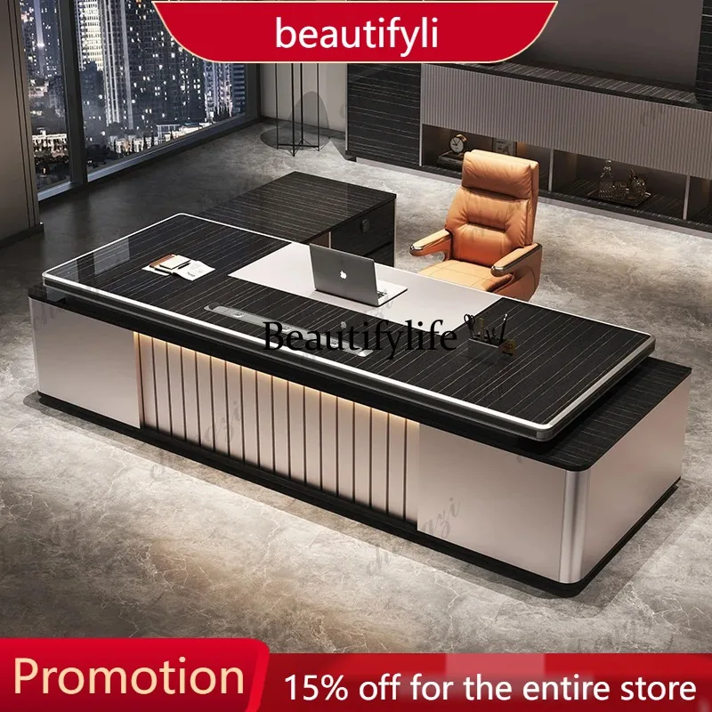 01A Nordic luxury high-end paint desktop desk simple modern president table office desk chair Office Desks L Shaped Modern Furni