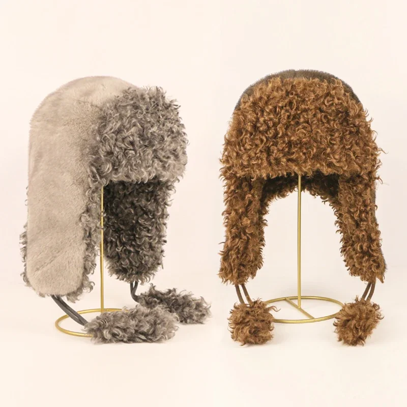 New General fur hat wool earmuffs lambs Lei Feng chapeau winter thick warm plush cap outdoor cold-proof imitation mink fur hats