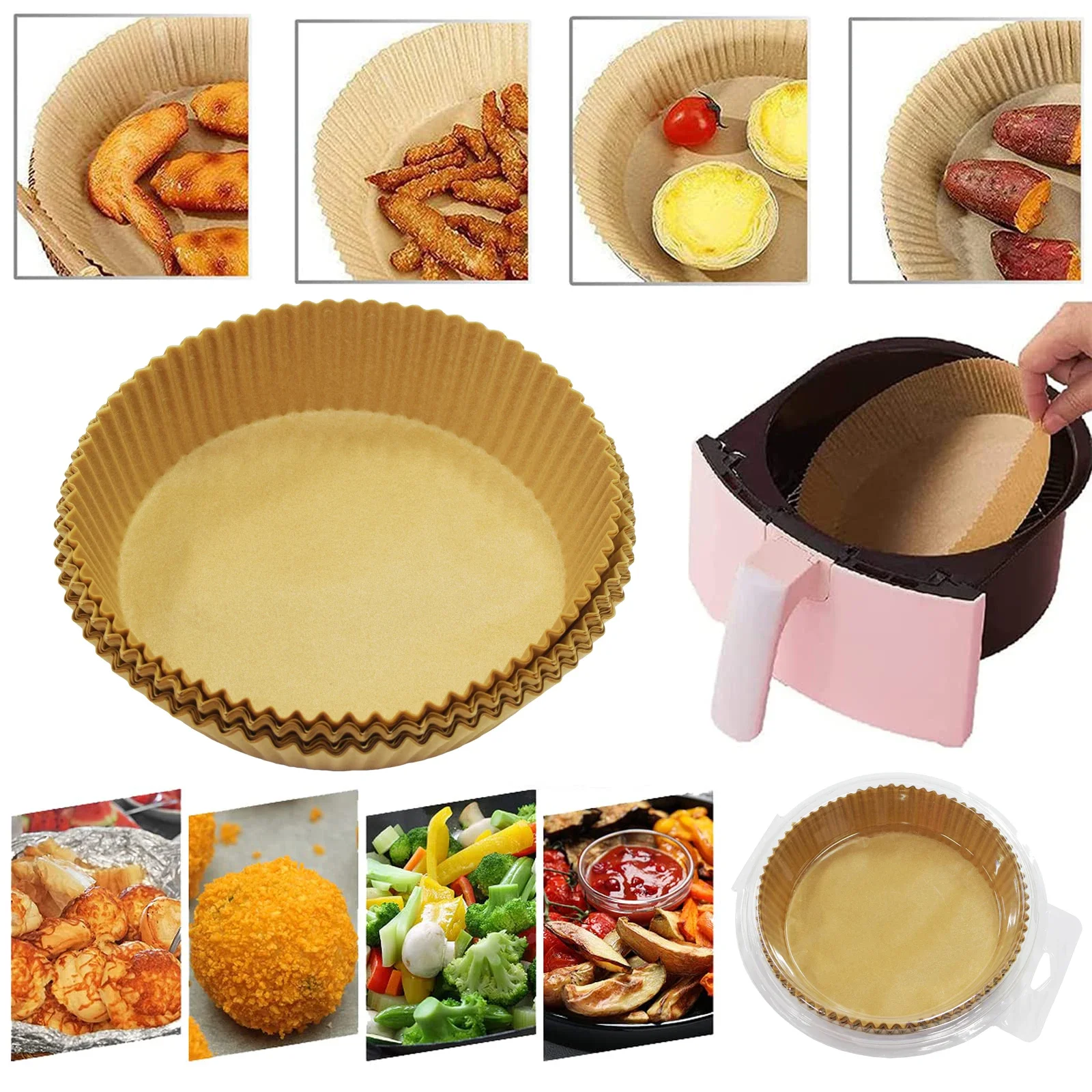 Air Fryer Disposable Paper Liner Set Non-Stick Disposable Air Fryer Parchment Paper Baking Paper for Roasting Microwave Baking
