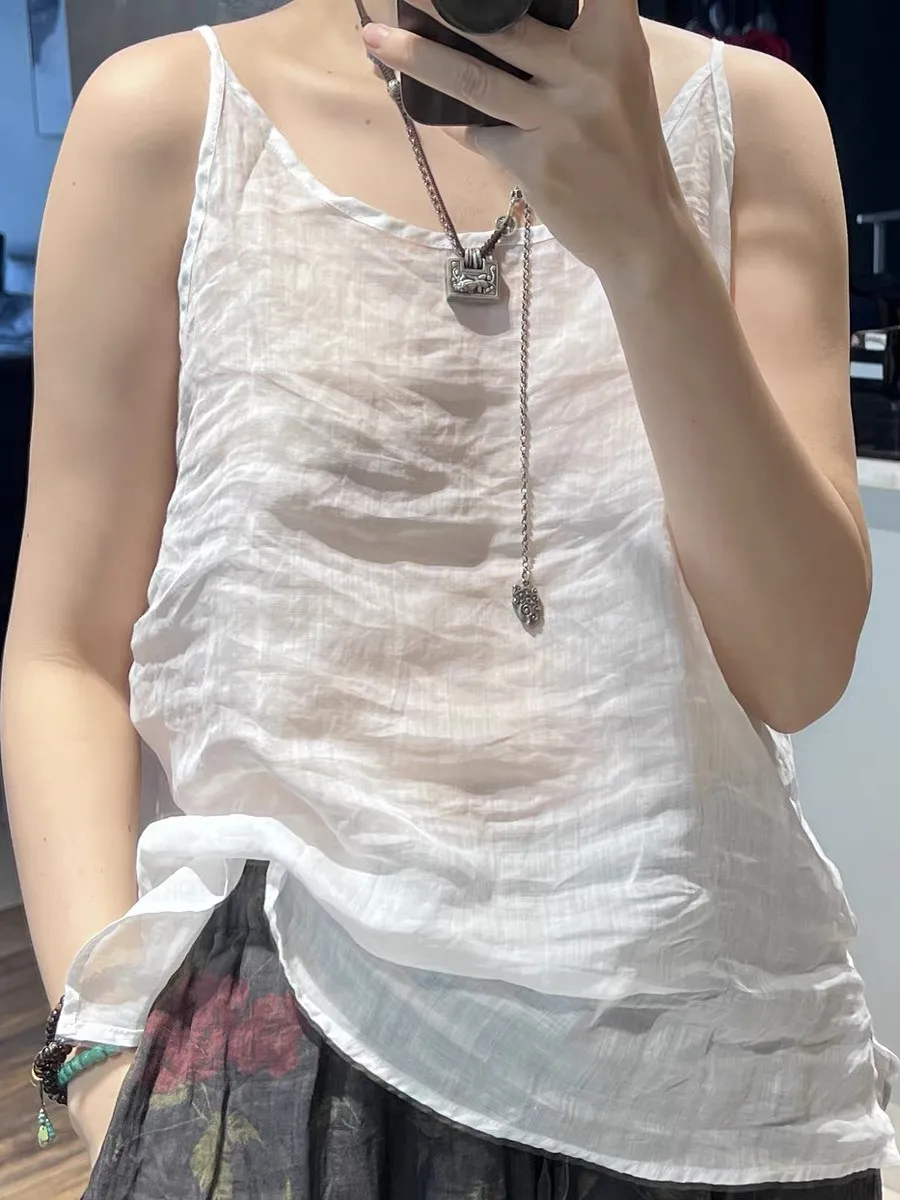 

Оригинальный хлопковый льняной жилет в стиле ретро, художественный универсальный утягивающий свободный базовый слой, национальный летний однотонный ремешок