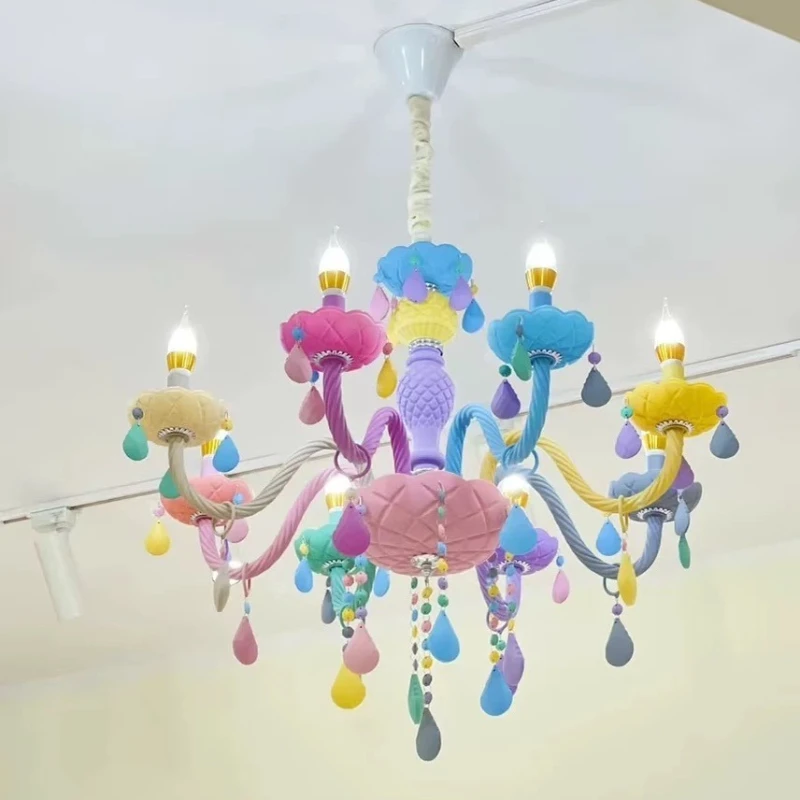 Nordic Macaron European Style Candles Crystal Chandelier for Girls and Princess Children's Room Bedroom