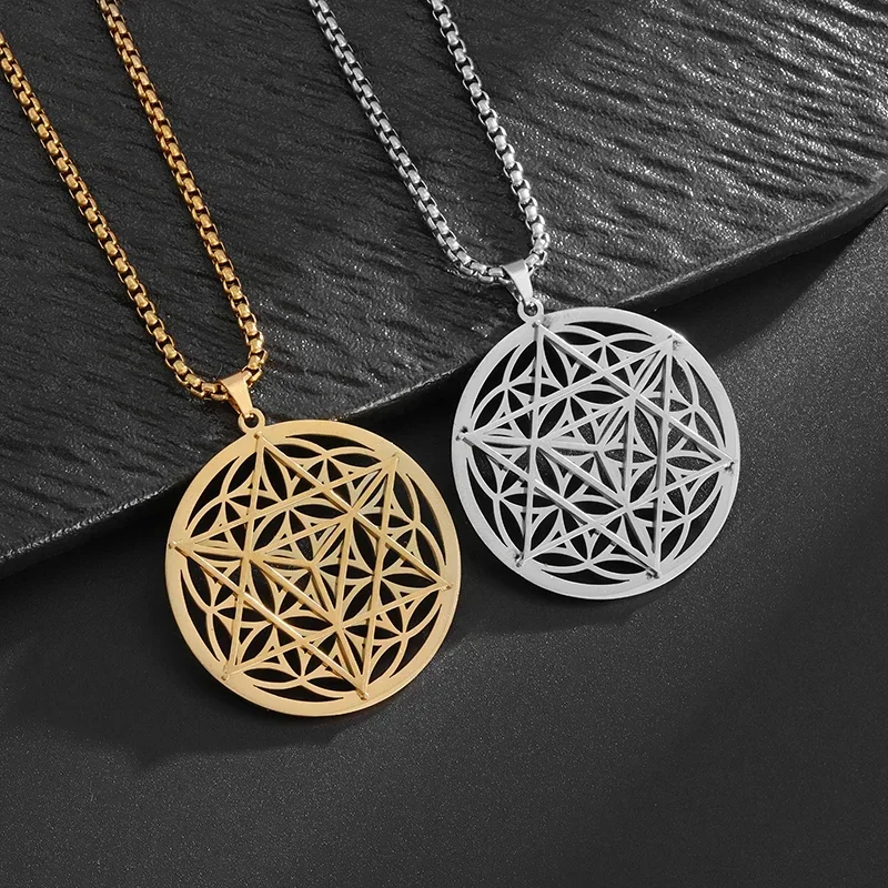 Exquisite Stainless Steel Witch's Knot Flower of Life Hexagram Pendant Necklace for Men and Women Fashion Casual Jewelry Gift