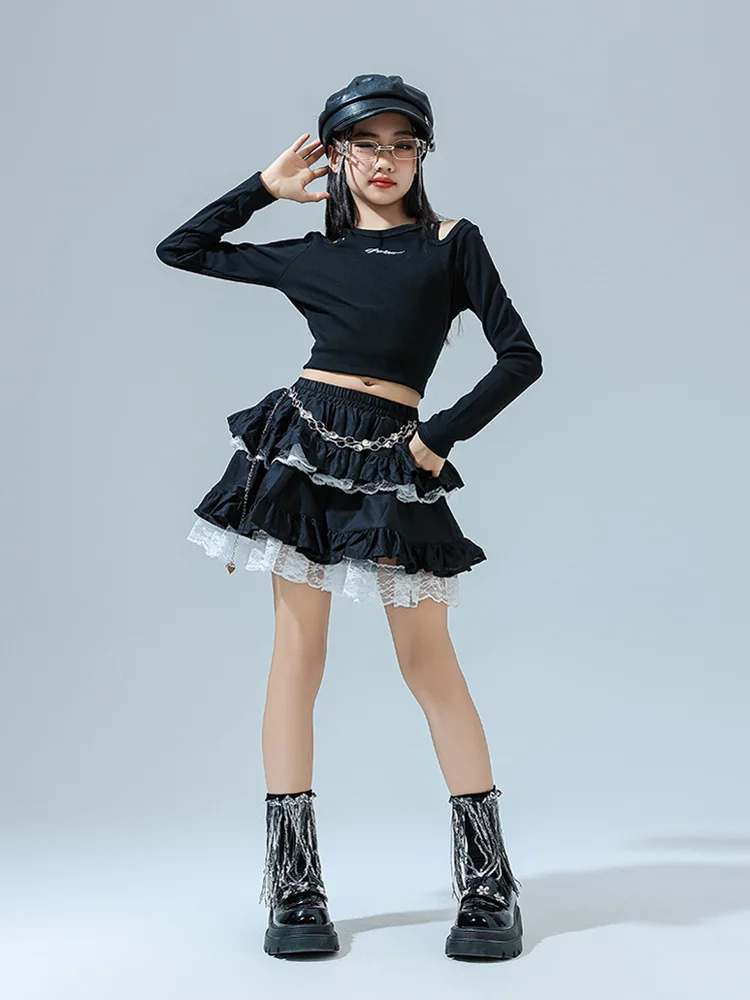 Hip Hop Sets Mädchen K-pop Goth Crop Top Spitze Prinzessin Tiered Röcke Kinder Streetwear Kinder Jazz Kostüm Street Dance kleidung