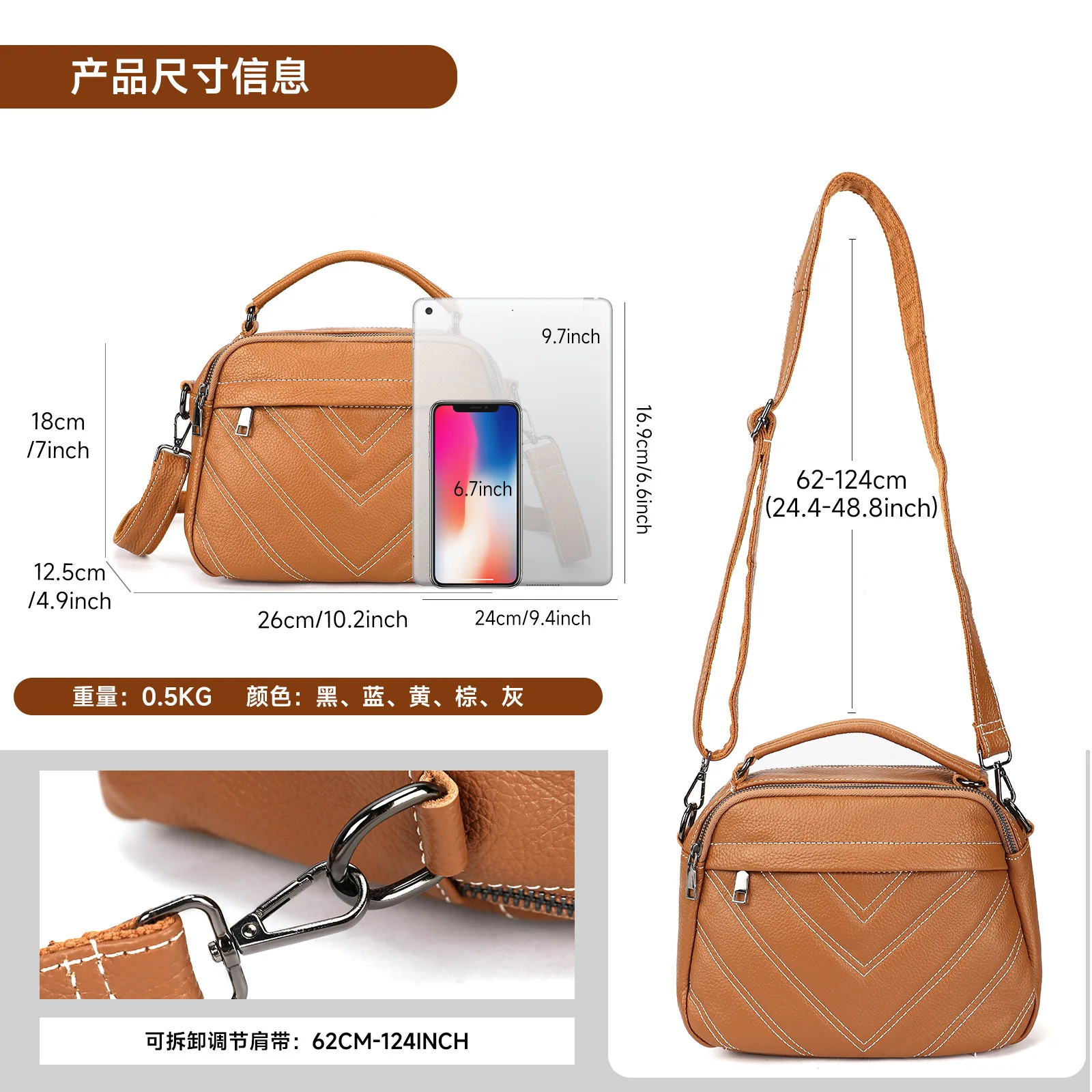 กระเป๋าสะพายข้างผู้หญิงหนังวัว - Chain Crossbody Quilted บทวิจารณ์และราคา
