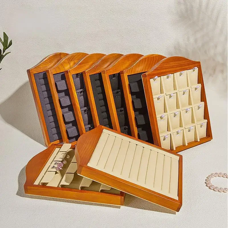 Solid Wood Texture Ultra-fine Fiber Standing Jewelry Display Stand Rings Necklaces Pendants Storage Rack Jewelry Display Props
