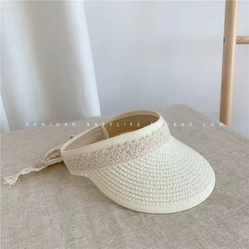 Topi pelindung matahari anak, topi balita musim panas, Mode Korea, sedotan warna Solid, untuk anak perempuan, tipis, berongga, berventilasi, pelindung matahari, luar ruangan