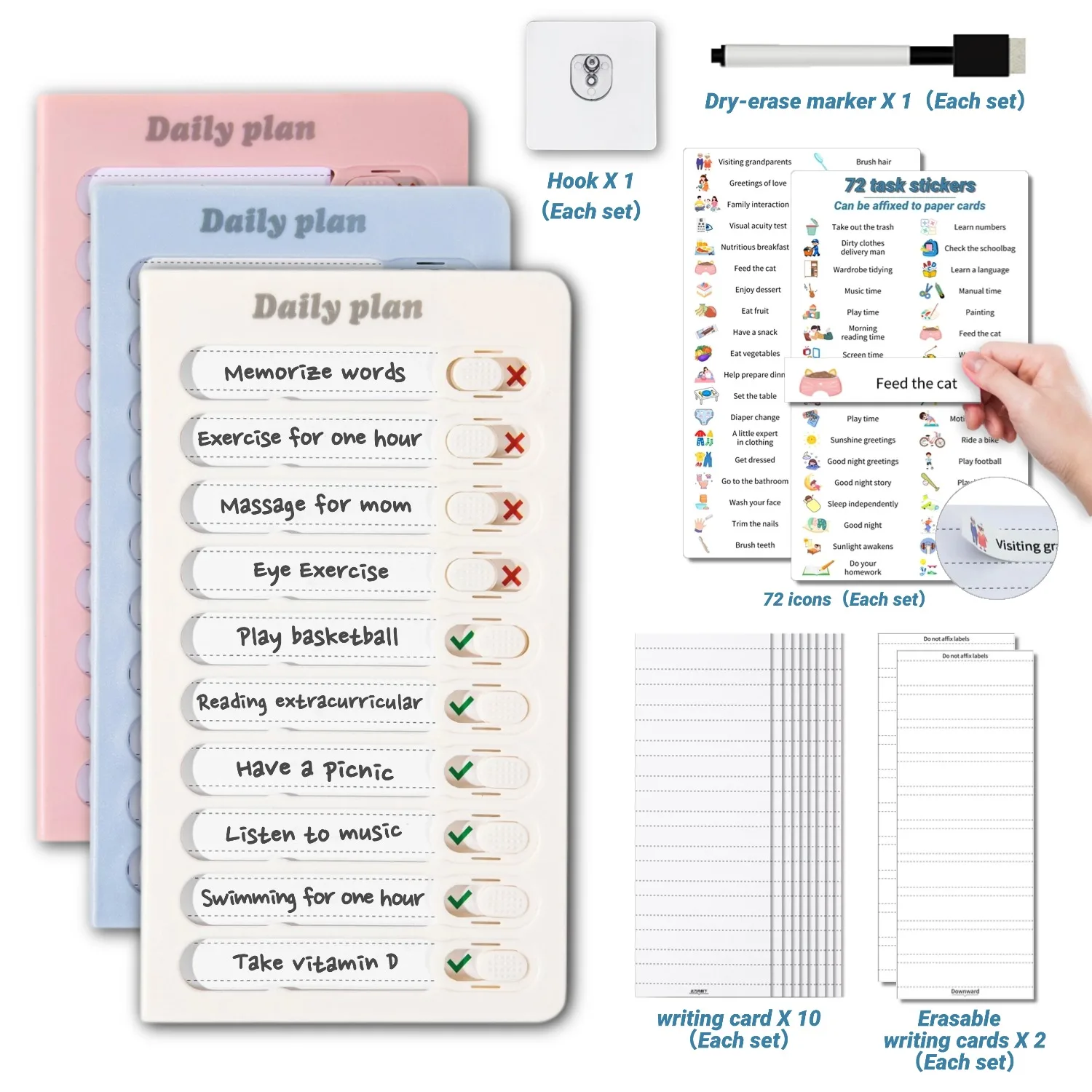 Magnetic Chore Chart, Schedule Board, Checklist, To Do List Planner for Fridge/Wall, with Erasable Cards, Stickers, Marker, Hook