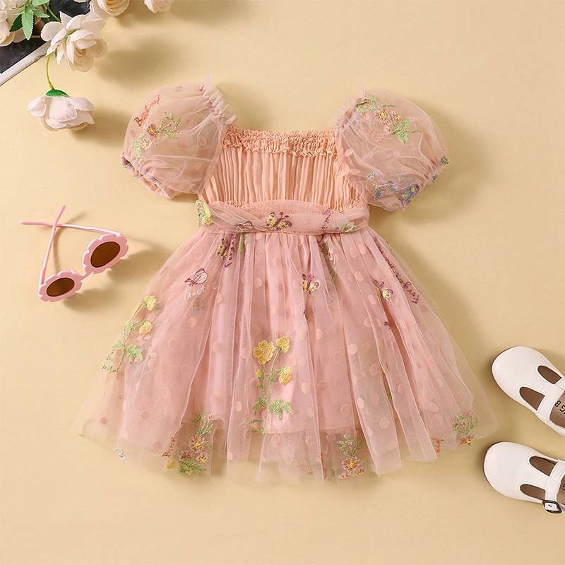 Baby Girl Birthday Dress Puff Sleeve Princess Tutu Dress Toddler Cake Smash Party Photo Shoot Tulle Dresses