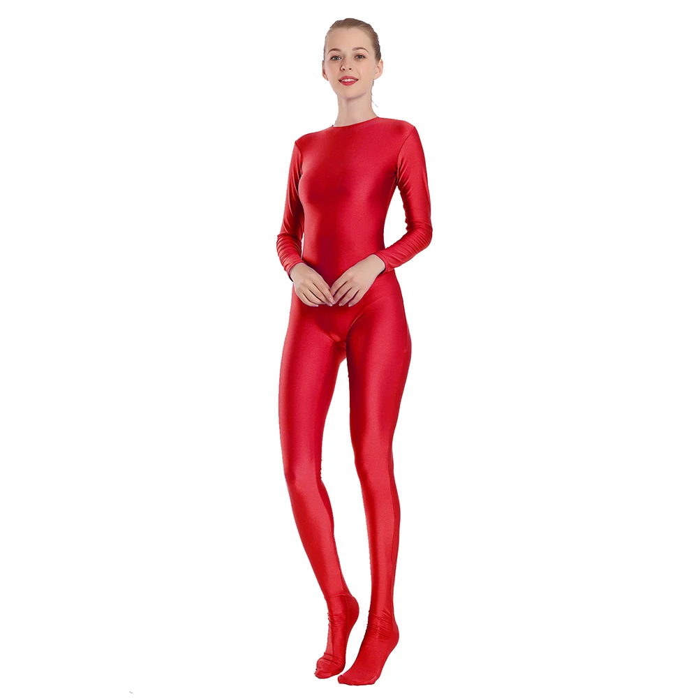 

Aoylisey Women's Sexy Long Sleeve Jumpsuit Shaping Bodysuit Elastic Oil Glossy Candy Color Unisex Leotard for Exotic Club Wear