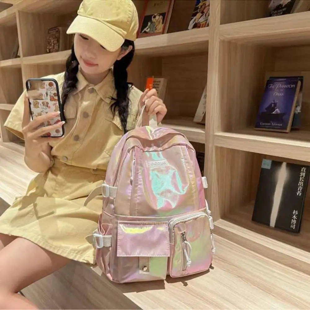 

Fashion Multi-Pocket Laser Backpack Korean Style Handbag Students School Bag Storage Bag Travel Bag Shoulder Bag School