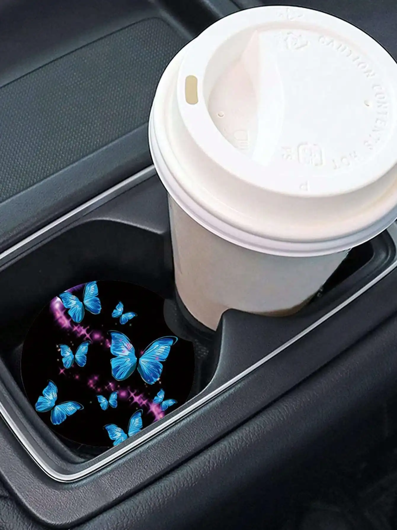 2-Pack Butterfly Pattern Car Cup Holder Coasters – Absorbent Heat-Resistant Non-Slip Cup Mat, Car Interior Decor Accessory