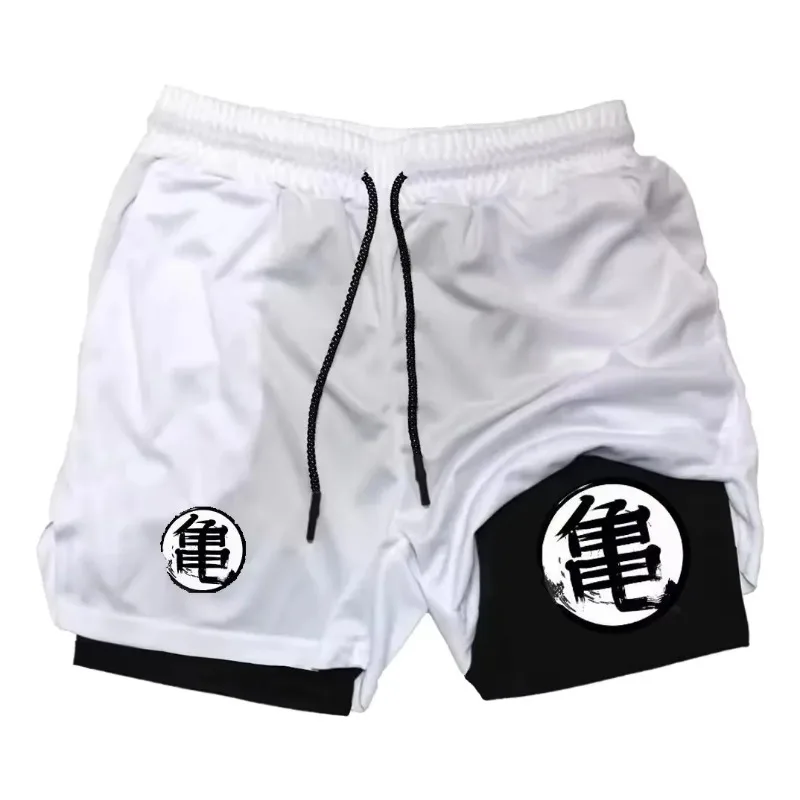 Pantaloncini Dragon Ball 2 in 1 Anime giapponesi Master Roshi Graphic Harajuku Pantaloncini a due piani PALESTRA Fitness Pantaloni corti maschili ad asciugatura rapida