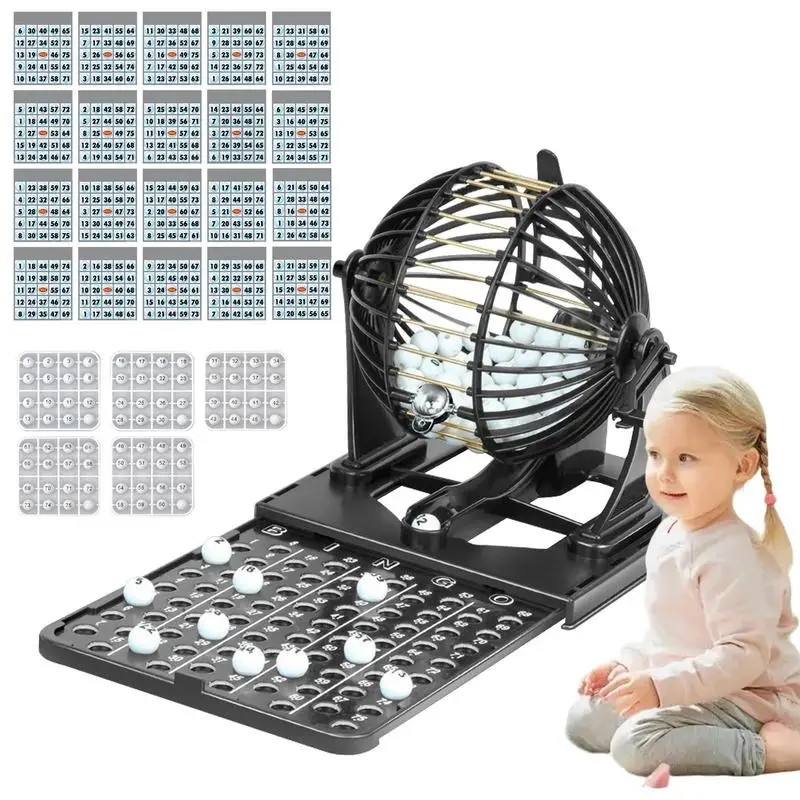 Bingo Game Set Lottery Bingo Ball Cage Machine Kit Comfortable Handle Board Games for Celebrations Team Building Activity Events