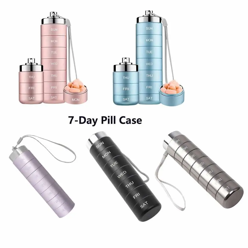 Durable Waterproof Weekly Pill Case 7-Day Aluminum Alloy Pill Organizer High Capacity Sealed Medicine Storage Box Daily Medicine