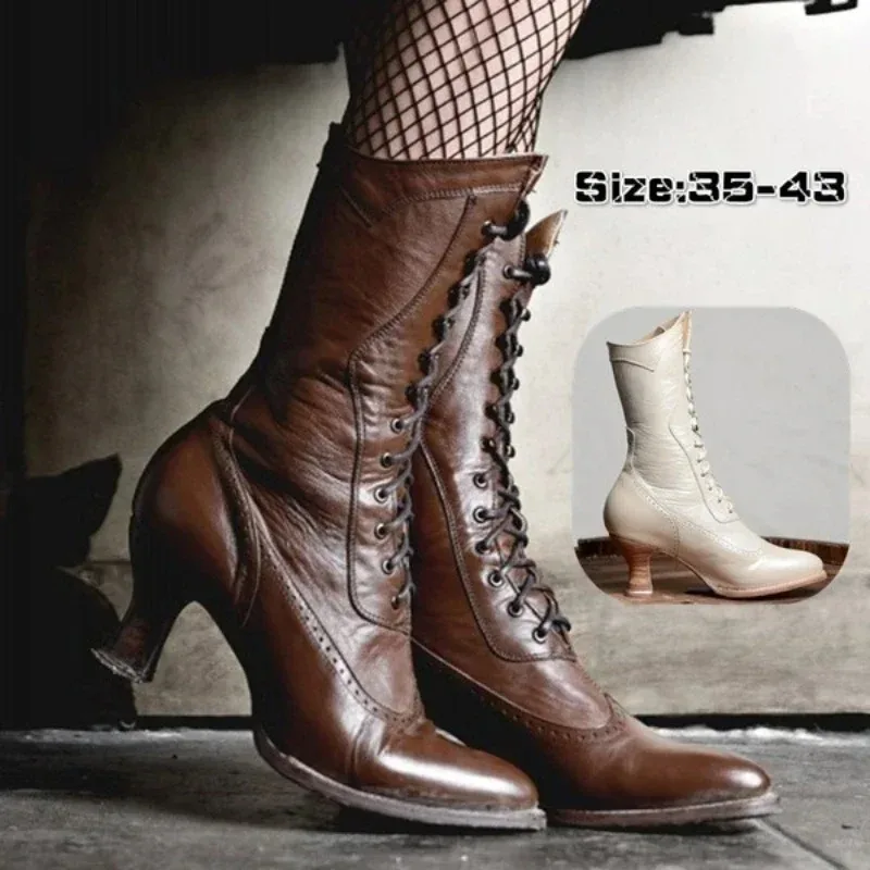 

New Women's Boots British Retro Knight Boots High End Designer High Heeled Boots for Woman Comfort Lace Casual Shoes Botas Mujer