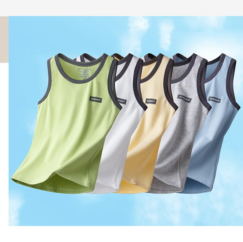 Sommer-Kinderweste für Jungen, Einfarbige Baumwoll-Unterwäsche, Hauskleidung, Outdoor-Bekleidung, Dünne Teenager-Unterhemden, Baby-Weste – Detail 15